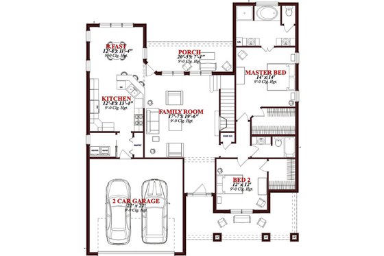 Floor Plan - Main Floor for European House Plan #63-316 - 4 bed, 3 bath