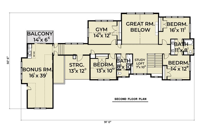 Architectural House Design - Floor Plan - Upper Floor for Farmhouse House Plan #1070-211 - 4 bed, 3.5 bath