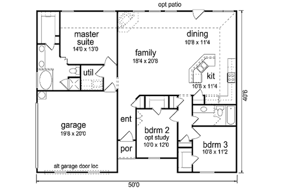 Floor Plan - Main Floor for Ranch House Plan #84-475 - 3 bed, 2 bath