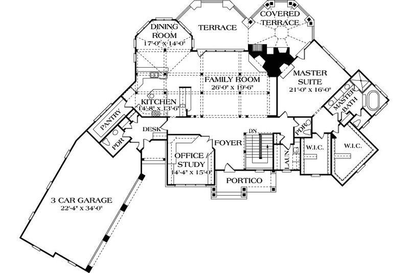 House Blueprint - Floor Plan - Main Floor for Craftsman House Plan #453-43 - 3 bed, 3.5 bath