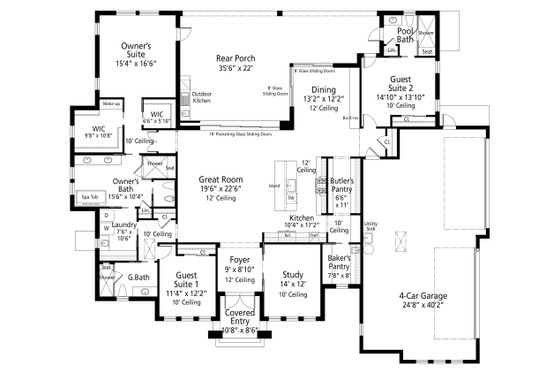 Floor Plan - Main Floor for Mediterranean House Plan #938-150 - 3 bed, 3 bath