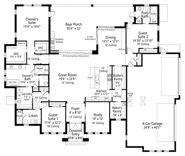 Mediterranean Floor Plan - Main Floor Plan #938-150