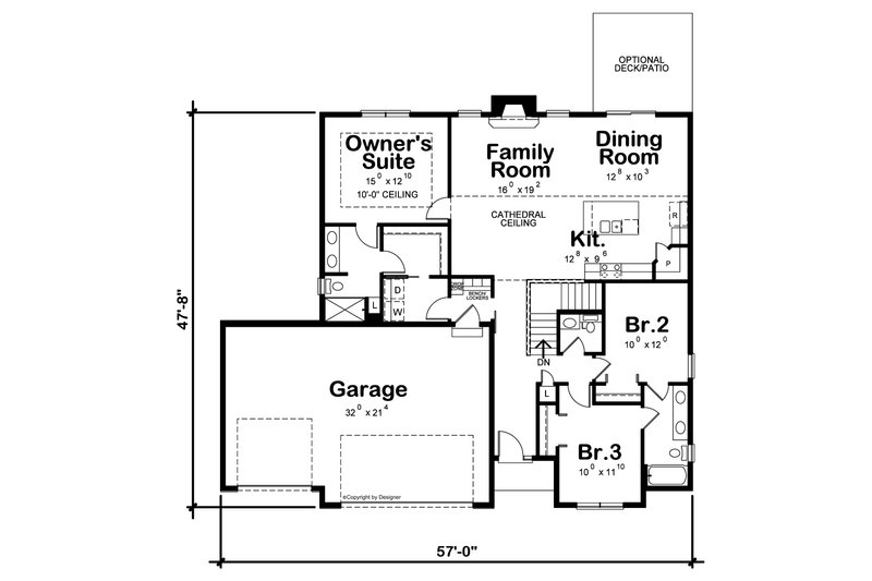 House Design - Floor Plan - Main Floor for Farmhouse House Plan #20-2547 - 3 bed, 2.5 bath