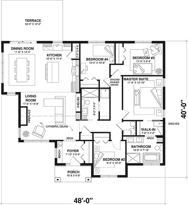 Bungalow Style House Plan - 4 Beds 2 Baths 1612 Sq/Ft Plan #23-2818 ...