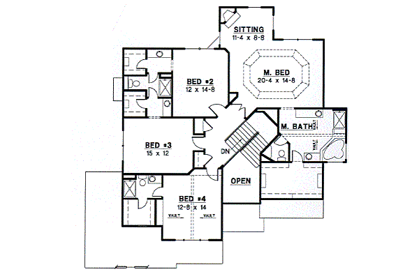Traditional Floor Plan - Upper Floor Plan #67-577
