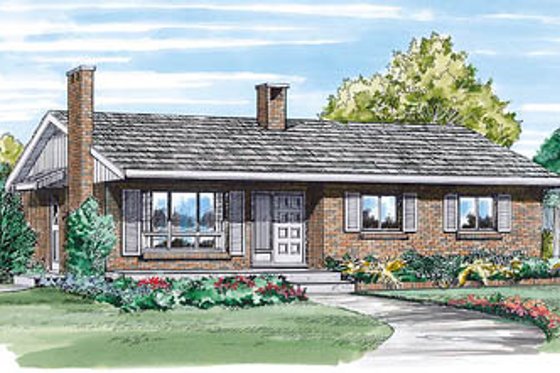 Exterior - Front Elevation for Ranch House Plan #47-136 - 3 bed, 1 bath