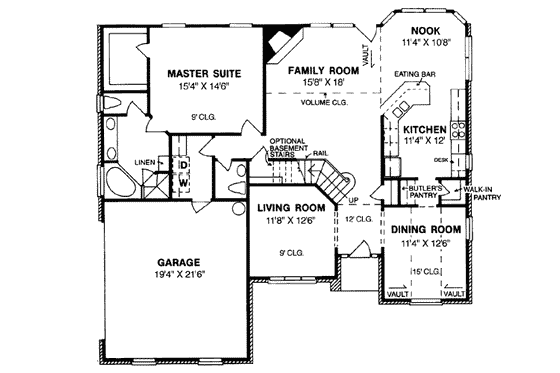 Floor Plan - Main Floor for Traditional House Plan #20-228 - 4 bed, 2.5 bath