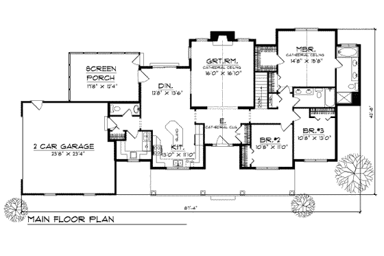 Floor Plan - Main Floor for Country House Plan #70-197 - 3 bed, 2.5 bath
