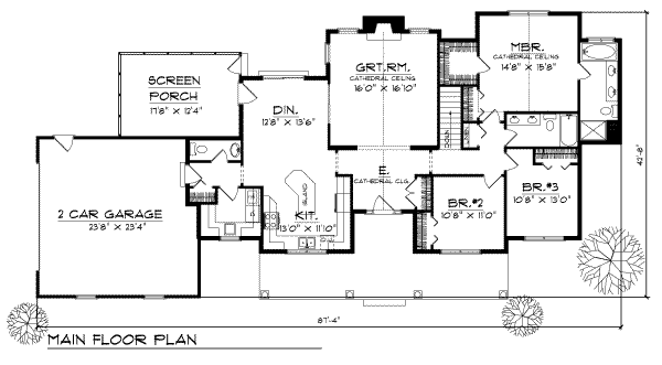 House Plan Design - Country Floor Plan - Main Floor Plan #70-197