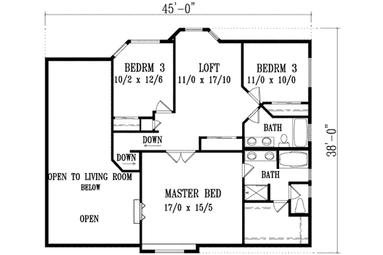 Floor Plan - Upper Floor for Adobe / Southwestern House Plan #1-1087 - 4 bed, 3 bath