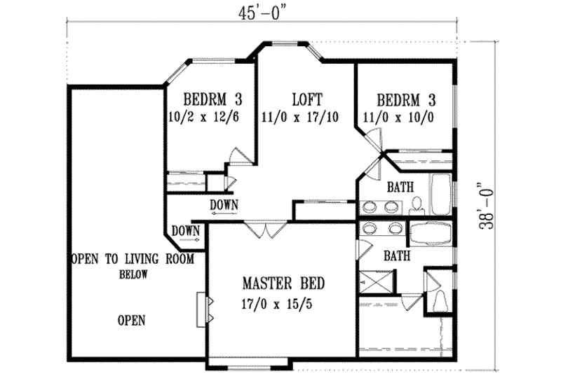 House Blueprint - Floor Plan - Upper Floor for Adobe / Southwestern House Plan #1-1087 - 4 bed, 3 bath
