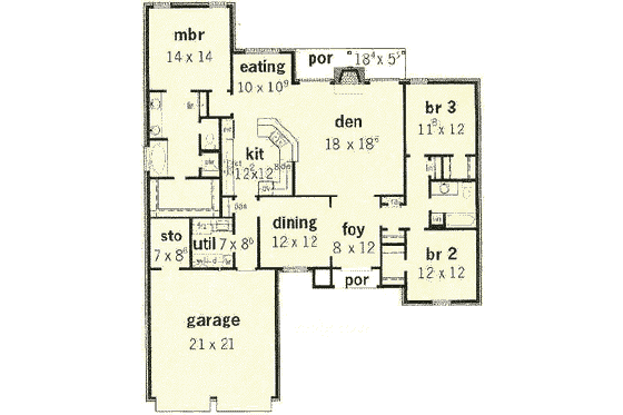 Floor Plan - Main Floor for European House Plan #16-157 - 3 bed, 2 bath