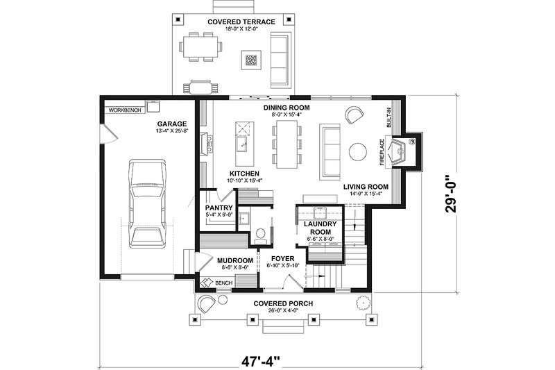 Architectural House Design - Floor Plan - Main Floor for Farmhouse House Plan #23-2838 - 3 bed, 2.5 bath
