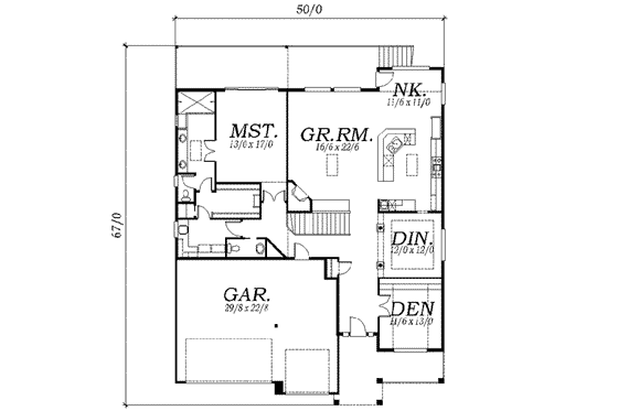 Floor Plan - Main Floor for Bungalow House Plan #130-135 - 4 bed, 2.5 bath