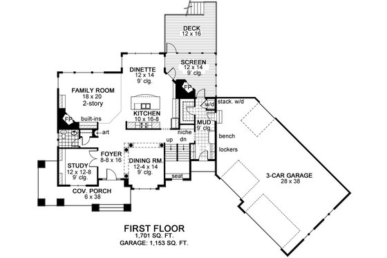 Floor Plan - Main Floor for Craftsman House Plan #51-303 - 3 bed, 2.5 bath
