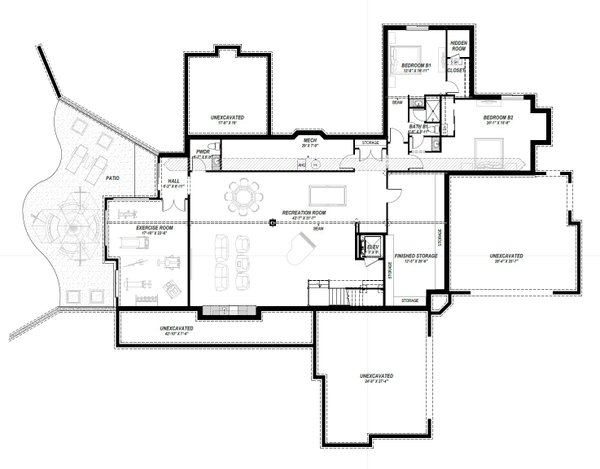 House Blueprint - Farmhouse Floor Plan - Lower Floor Plan #1069-43