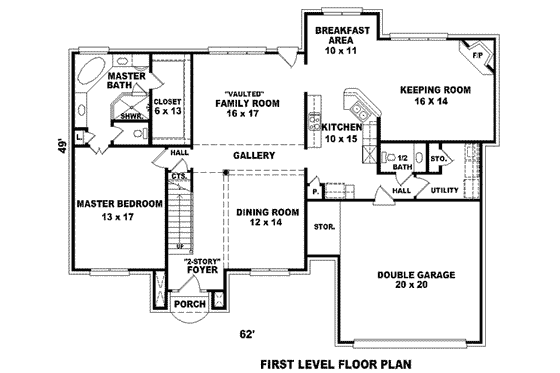Floor Plan - Main Floor for Traditional House Plan #81-901 - 4 bed, 3.5 bath