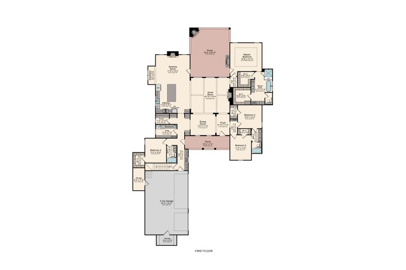 Architectural House Design - Floor Plan - Main Floor for Farmhouse House Plan #1081-20 - 4 bed, 3 bath