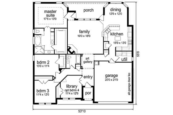 Floor Plan - Main Floor for European House Plan #84-480 - 3 bed, 2 bath