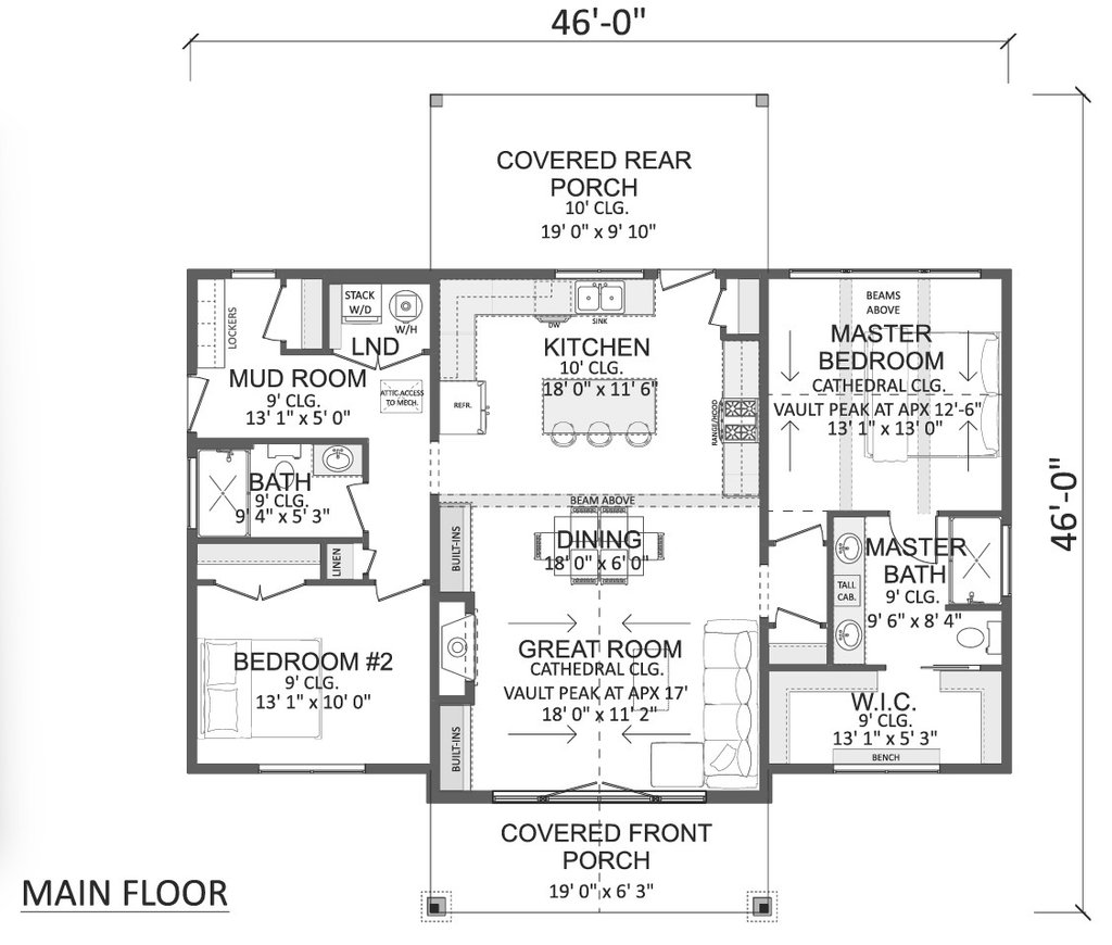 Floor Plan - Main Floor for Cabin House Plan #1089-77 - 2 bed, 2 bath