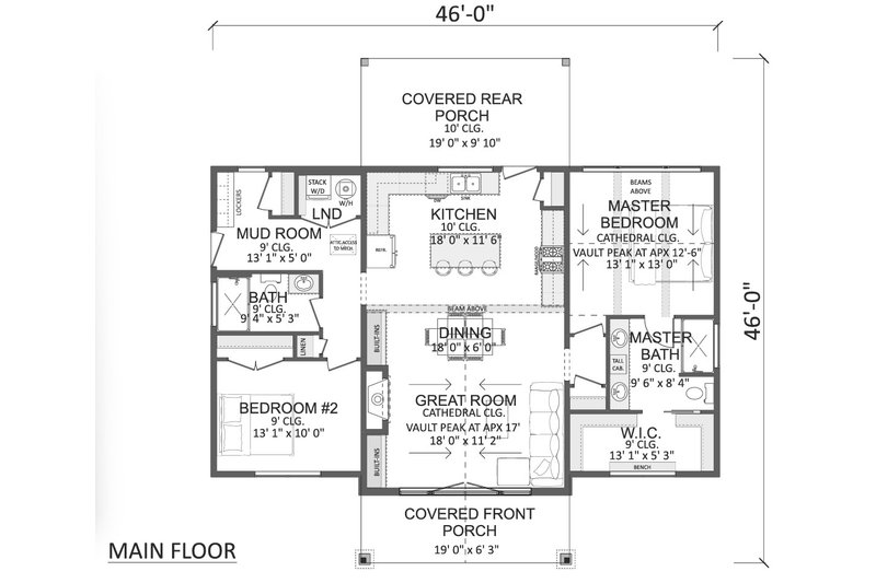 House Plan Design - Floor Plan - Main Floor for Cabin House Plan #1089-77 - 2 bed, 2 bath