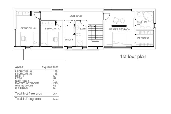 Floor Plan - Upper Floor for Modern House Plan #552-3 - 3 bed, 2.5 bath