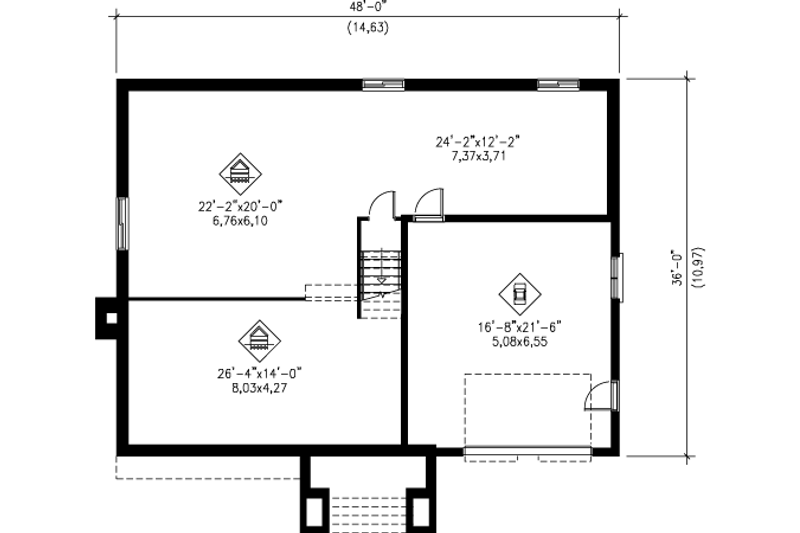 Dream House Plan - Floor Plan - Lower Floor for European House Plan #25-4131 - 3 bed, 1 bath