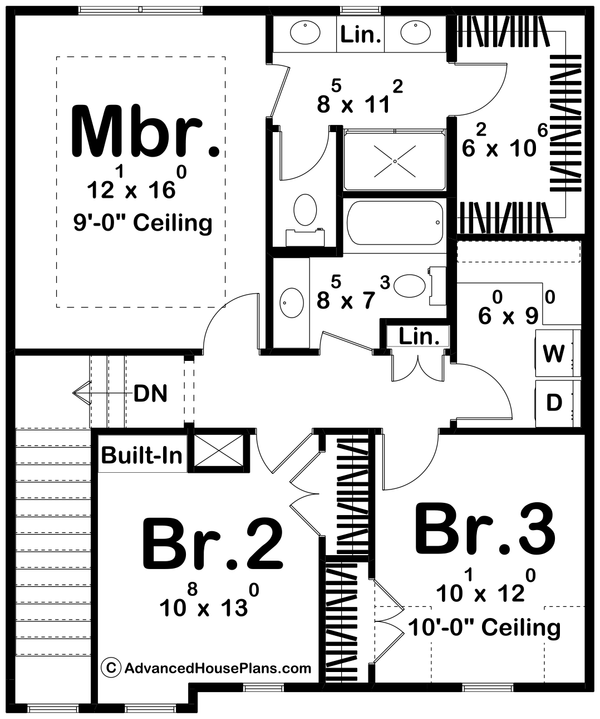 House Blueprint - Floor Plan - Upper Floor for Modern House Plan #455-623 - 3 bed, 3 bath