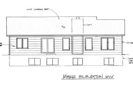 Exterior - Rear Elevation for Ranch House Plan #58-161 - 2 bed, 2 bath