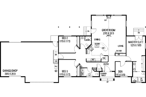 Floor Plan - Main Floor for Ranch House Plan #60-624 - 4 bed, 2.5 bath