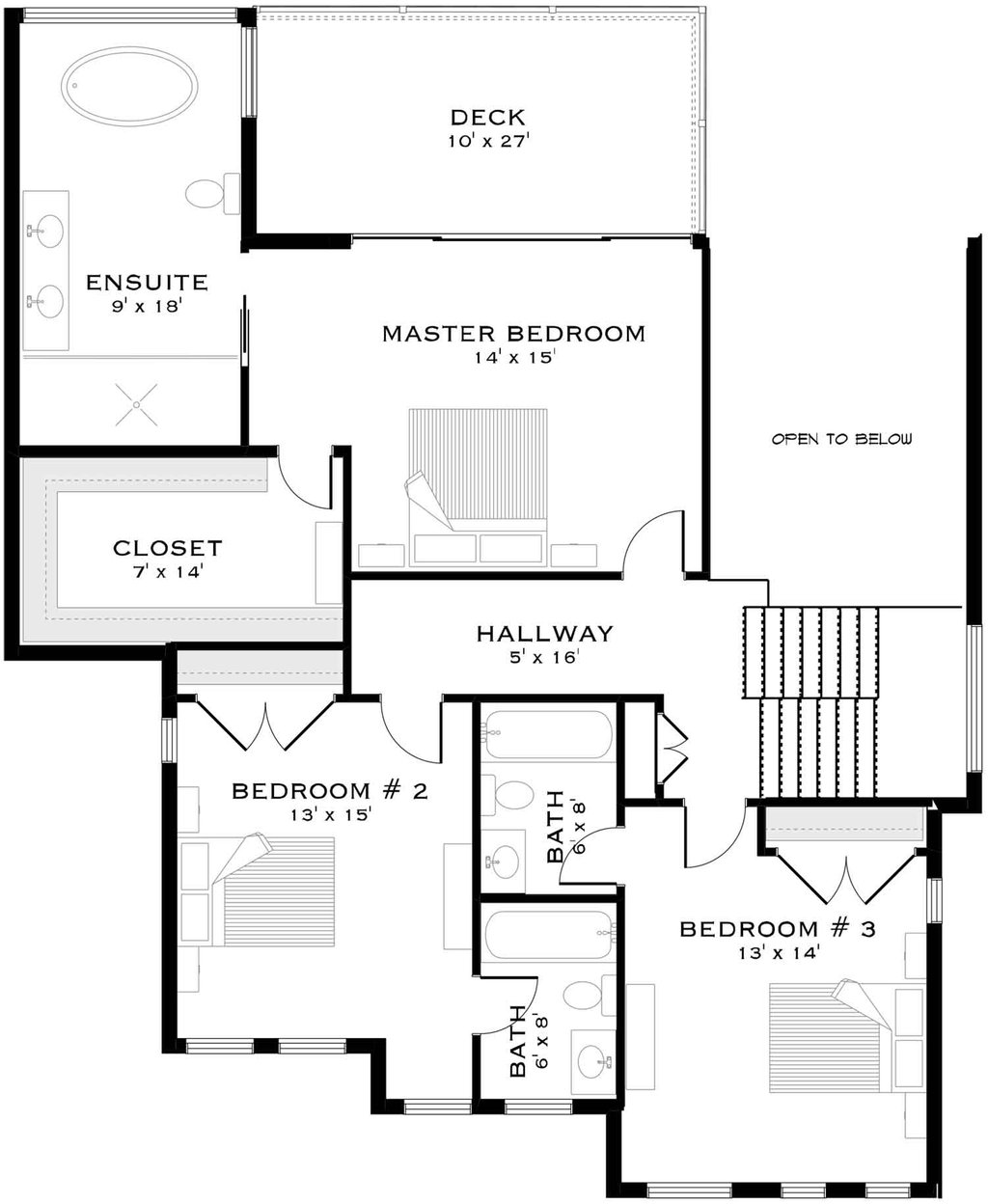 Floor Plan - Upper Floor for Contemporary House Plan #1101-70 - 3 bed, 3.5 bath