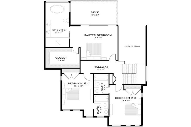 Architectural House Design - Floor Plan - Upper Floor for Contemporary House Plan #1101-70 - 3 bed, 3.5 bath