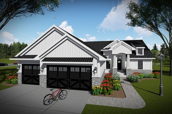 Exterior - Front Elevation 5 for Ranch House Plan #70-1477 - 3 bed, 2 bath