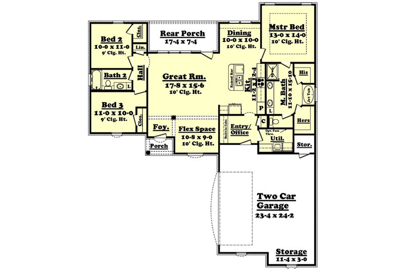 Architectural House Design - Floor Plan - Main Floor for European House Plan #430-55 - 3 bed, 2 bath