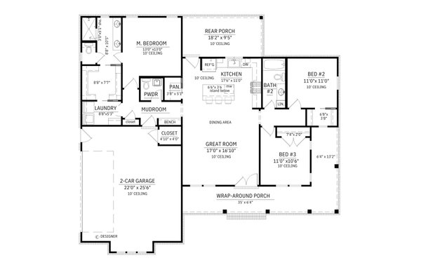 House Plan Design - Floor Plan - Main Floor for Farmhouse House Plan #1074-127 - 3 bed, 2.5 bath