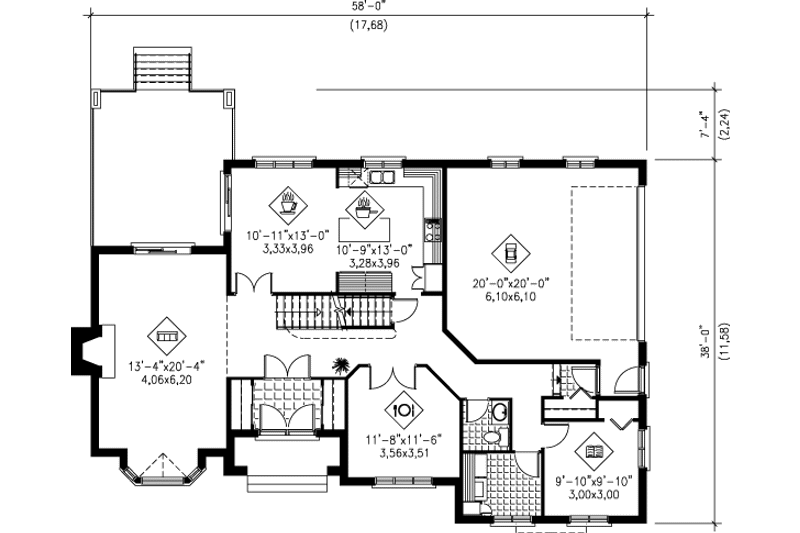 House Plan Design - Floor Plan - Main Floor for European House Plan #25-258 - 4 bed, 2.5 bath