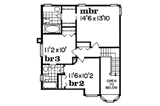 Floor Plan - Upper Floor for Traditional House Plan #47-255 - 3 bed, 2.5 bath