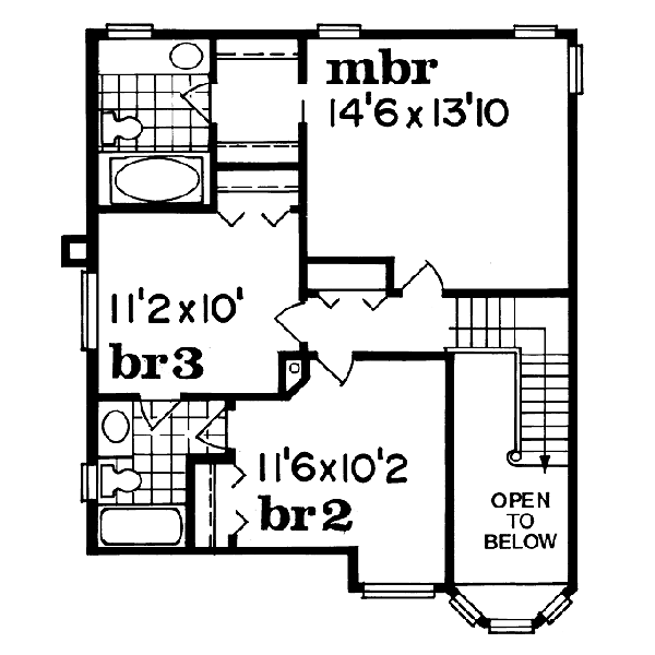 Traditional Floor Plan - Upper Floor Plan #47-255