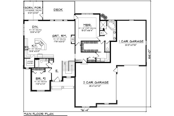 Floor Plan - Main Floor for Traditional House Plan #70-1084 - 2 bed, 2 bath