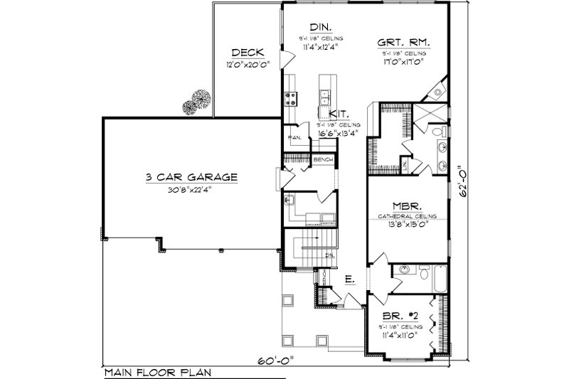 Dream House Plan - Floor Plan - Main Floor for Craftsman House Plan #70-1045 - 2 bed, 2 bath
