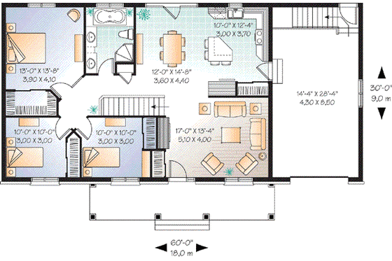 Floor Plan - Main Floor for Cottage House Plan #23-651 - 3 bed, 1 bath