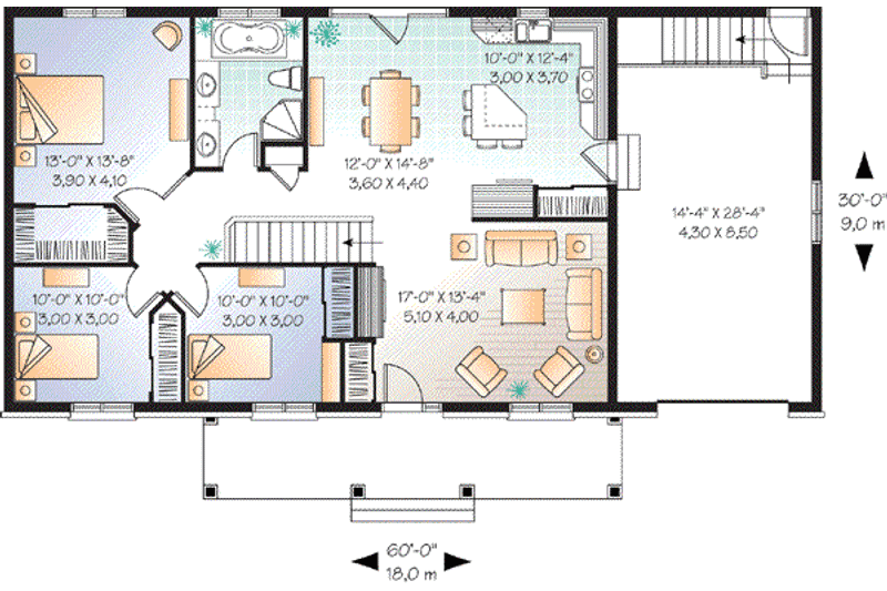 Home Plan - Floor Plan - Main Floor for Cottage House Plan #23-651 - 3 bed, 1 bath
