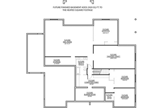 Floor Plan - Lower Floor for Craftsman House Plan #1073-14 - 3 bed, 2.5 bath
