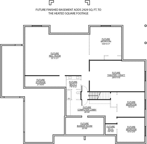 Craftsman Floor Plan - Lower Floor Plan #1073-14