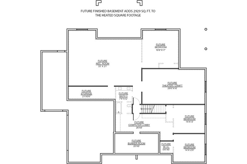 Dream House Plan - Floor Plan - Lower Floor for Craftsman House Plan #1073-14 - 3 bed, 2.5 bath