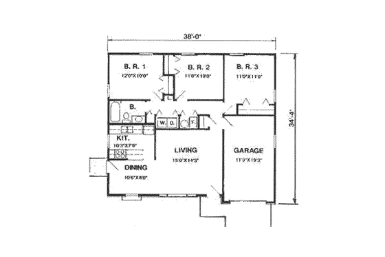 Floor Plan - Main Floor for Ranch House Plan #116-153 - 3 bed, 1 bath