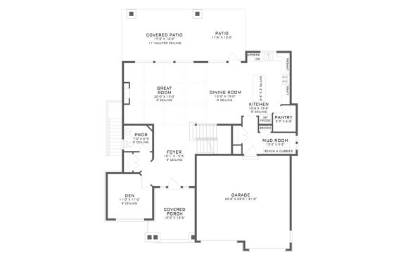 Floor Plan - Main Floor for Craftsman House Plan #1086-18 - 4 bed, 2.5 bath