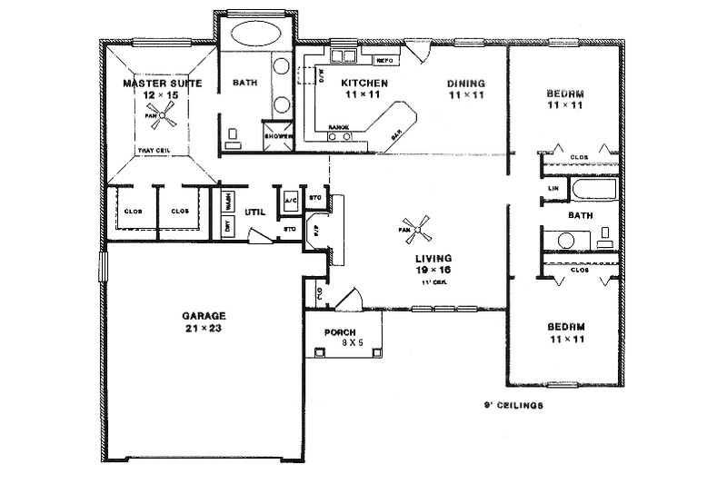 House Plan Design - Floor Plan - Main Floor for Mediterranean House Plan #14-129 - 3 bed, 2 bath