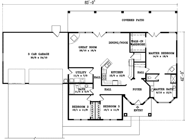 Adobe / Southwestern Floor Plan - Main Floor Plan #1-944