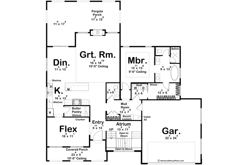 Architectural House Design - Floor Plan - Main Floor for Adobe / Southwestern House Plan #455-503 - 4 bed, 2.5 bath